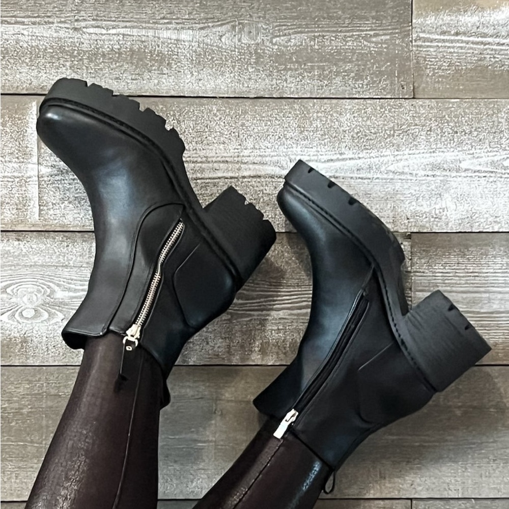Hot! corkys footwear up to no good chunky moto style black smooth boots - Picture 3 of 11